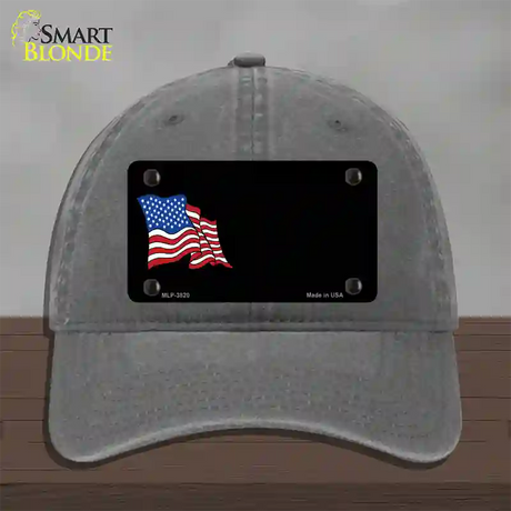 American Flag Offset Novelty License Plate Hat Unconstructed Cotton / Charcoal