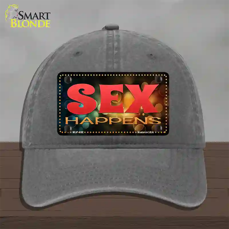 Sex Happens Novelty License Plate Hat Unconstructed Cotton / Charcoal