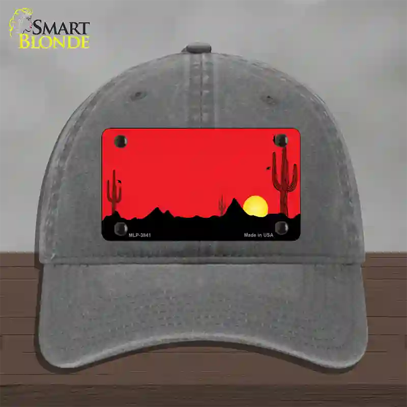 Southwest Cactus Sunrise Red Novelty License Plate Hat Unconstructed Cotton / Charcoal