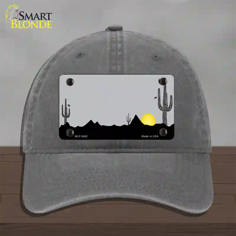 Southwest Cactus Sunrise Gray Novelty License Plate Hat Unconstructed Cotton / Charcoal