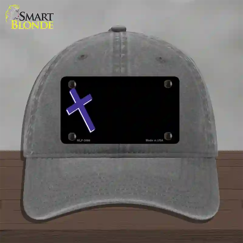 Purple Cross Offset Novelty License Plate Hat Unconstructed Cotton / Charcoal