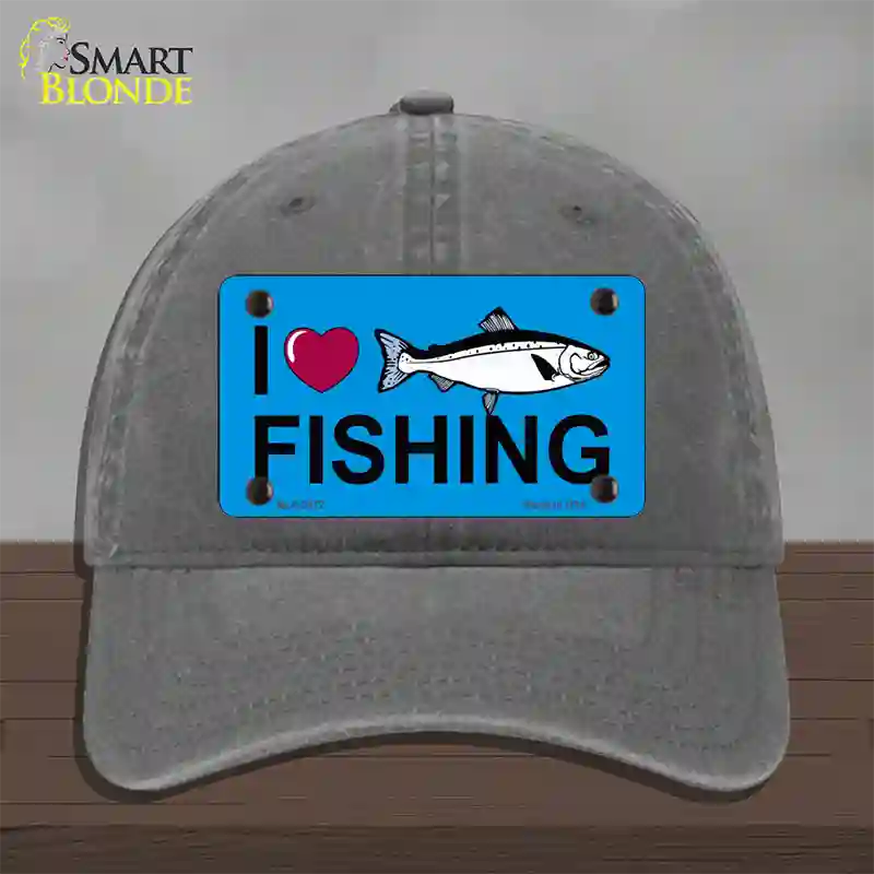 I Love Fishing Novelty License Plate Hat Unconstructed Cotton / Charcoal