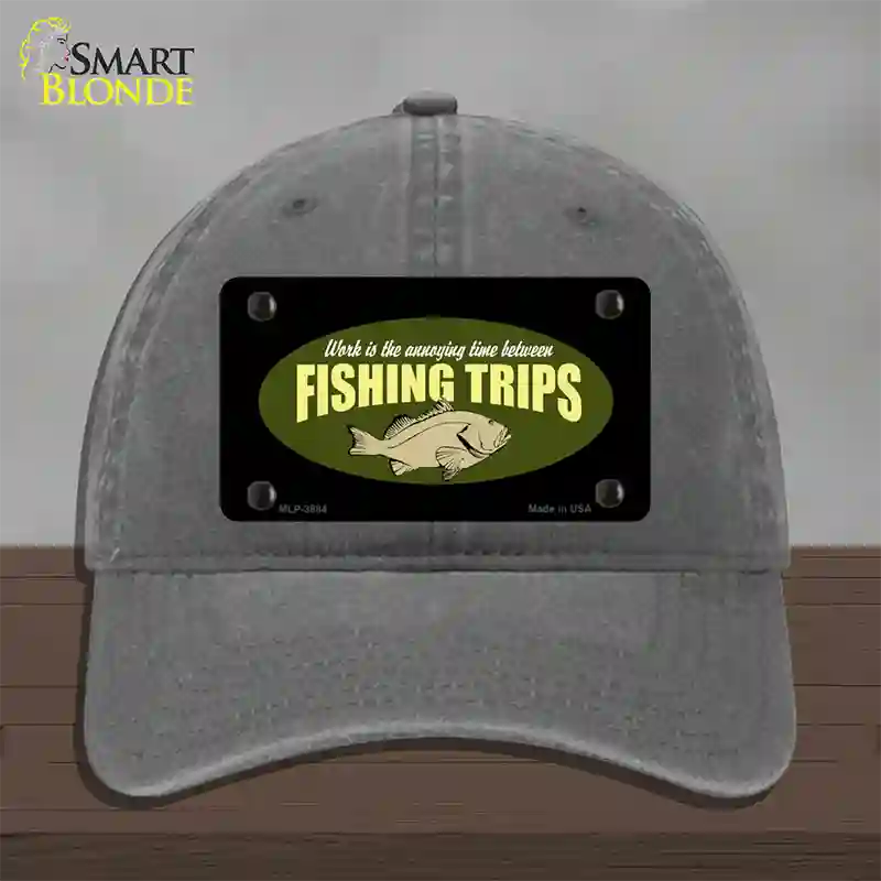 Fishing Trips Novelty License Plate Hat Unconstructed Cotton / Charcoal