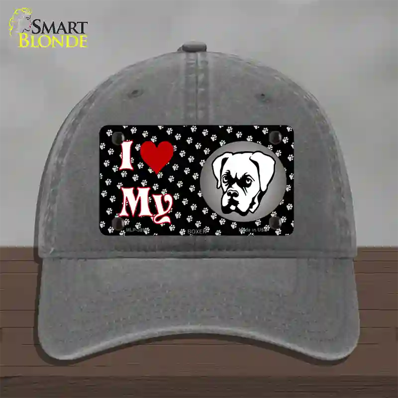 I Love My Boxer Novelty License Plate Hat Unconstructed Cotton / Charcoal