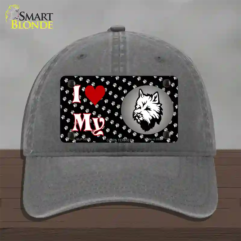 I Love My Cairn Terrier Novelty License Plate Hat Unconstructed Cotton / Charcoal