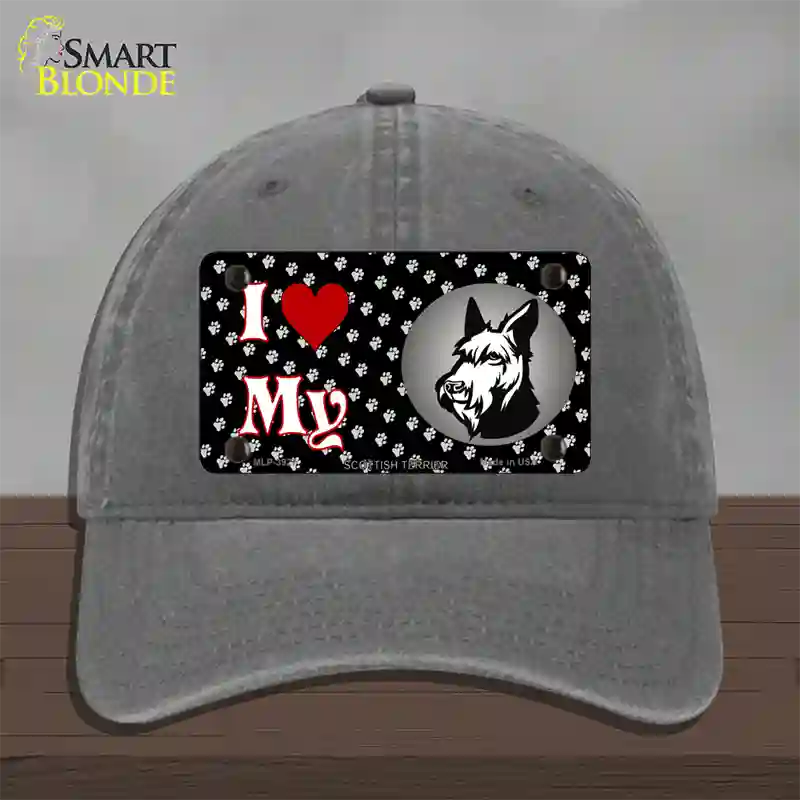 I Love My Scottish Terrier Novelty License Plate Hat Unconstructed Cotton / Charcoal