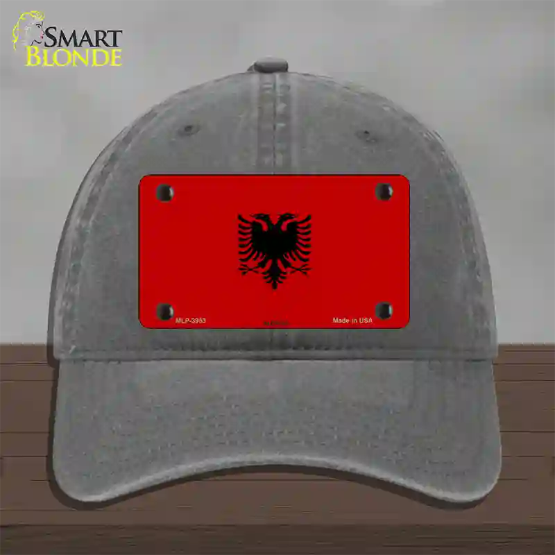 Albania Flag Novelty License Plate Hat Unconstructed Cotton / Charcoal