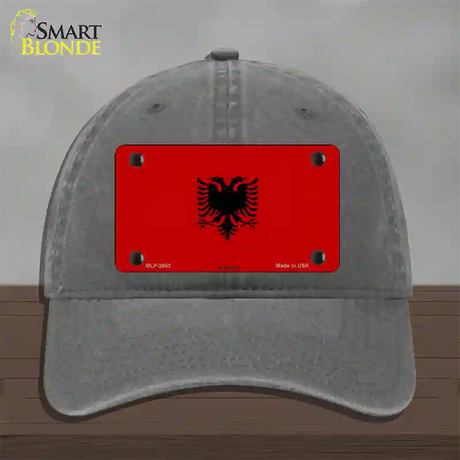 Albania Flag Novelty License Plate Hat Unconstructed Cotton / Charcoal