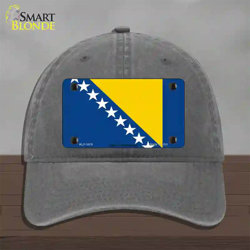 Bosnia Herzegovina Flag Novelty License Plate Hat Unconstructed Cotton / Charcoal