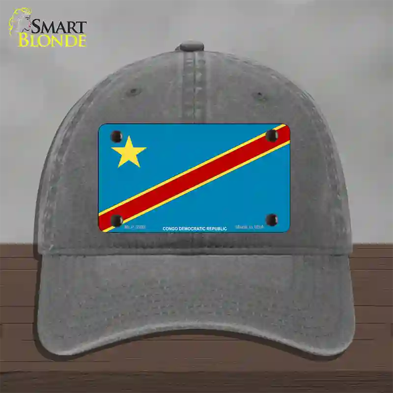 Congo Democratic Republic Flag Novelty License Plate Hat Unconstructed Cotton / Charcoal