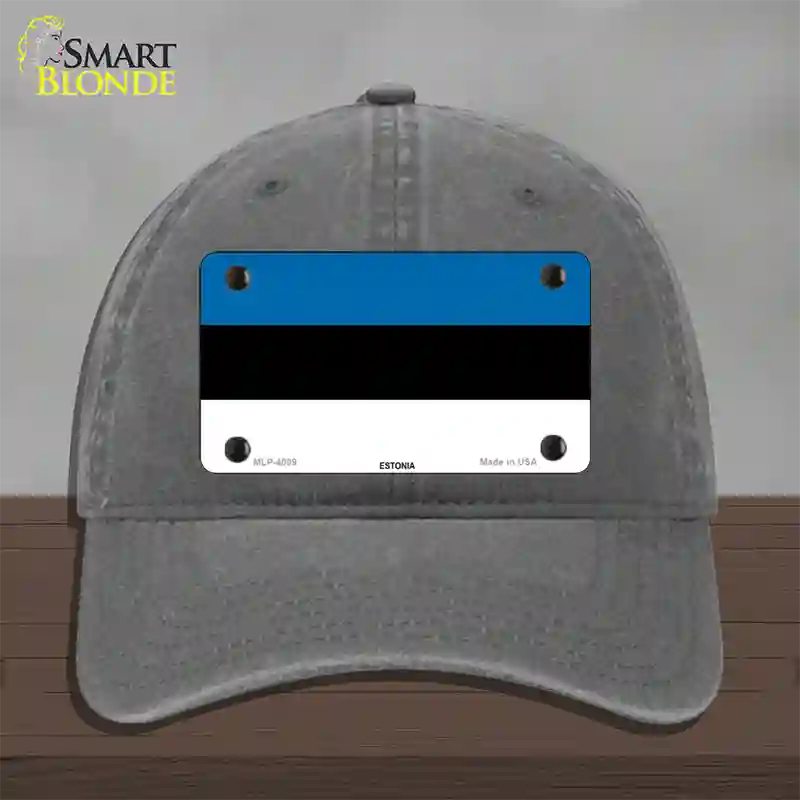 Estonia Flag Novelty License Plate Hat Unconstructed Cotton / Charcoal