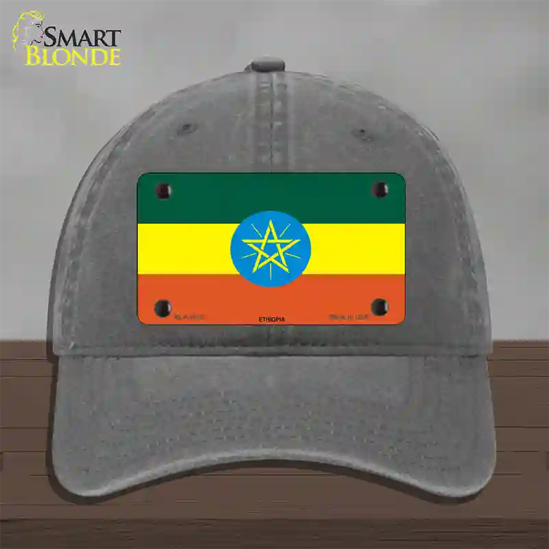 Ethiopia Flag Novelty License Plate Hat Unconstructed Cotton / Charcoal