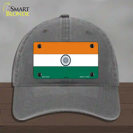 India Flag Novelty License Plate Hat Unconstructed Cotton / Charcoal