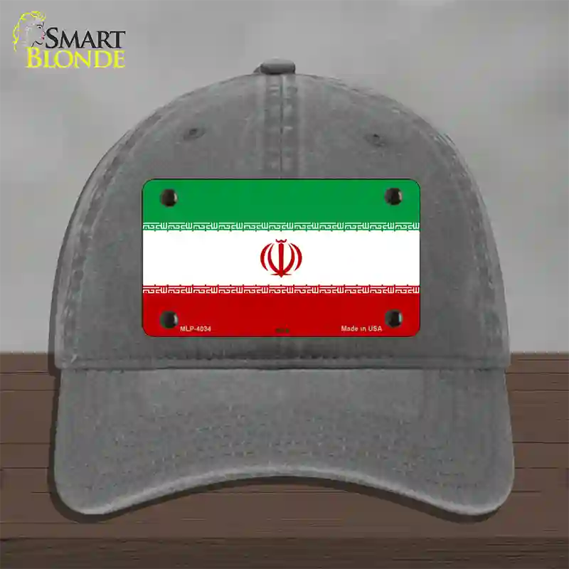 Iran Flag Novelty License Plate Hat Unconstructed Cotton / Charcoal