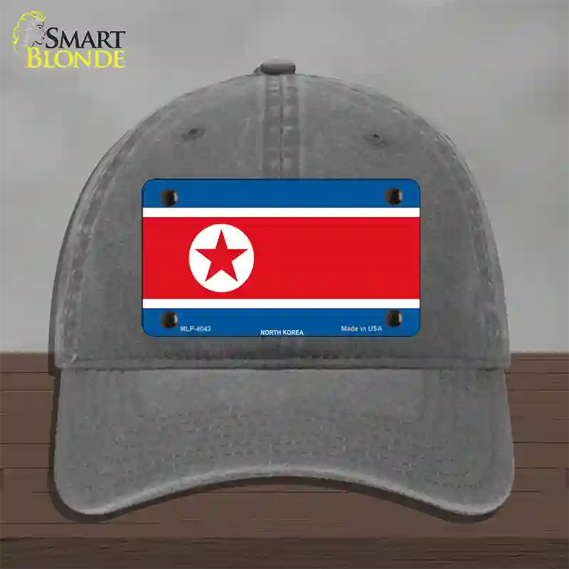 North Korea Flag Novelty License Plate Hat Unconstructed Cotton / Charcoal