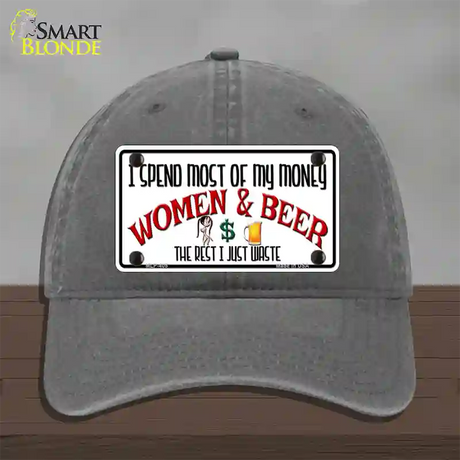 Money On Women And Beer Novelty License Plate Hat Unconstructed Cotton / Charcoal