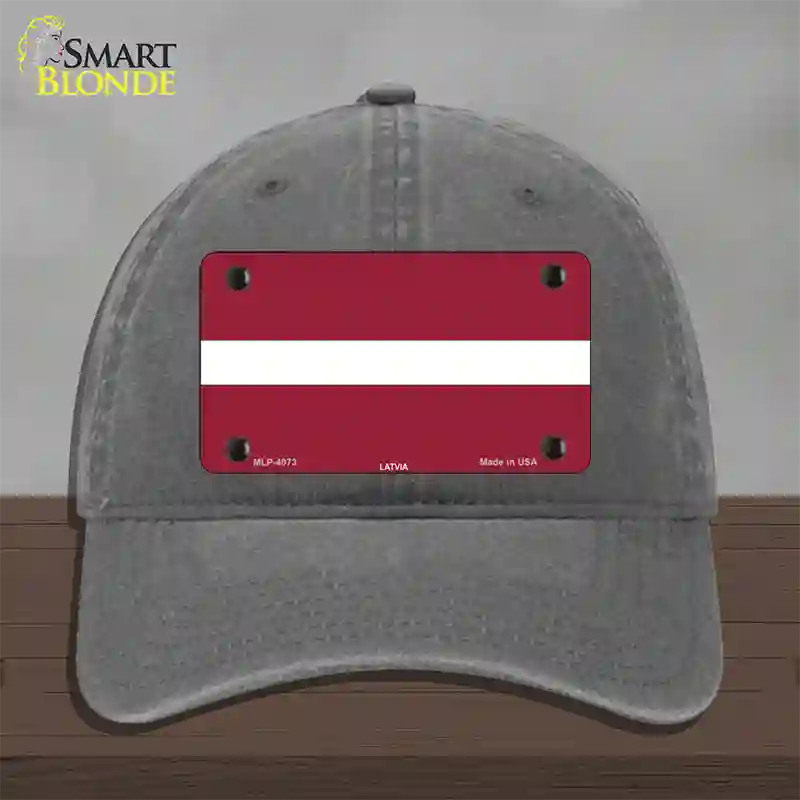 Latvia Flag Novelty License Plate Hat Unconstructed Cotton / Charcoal