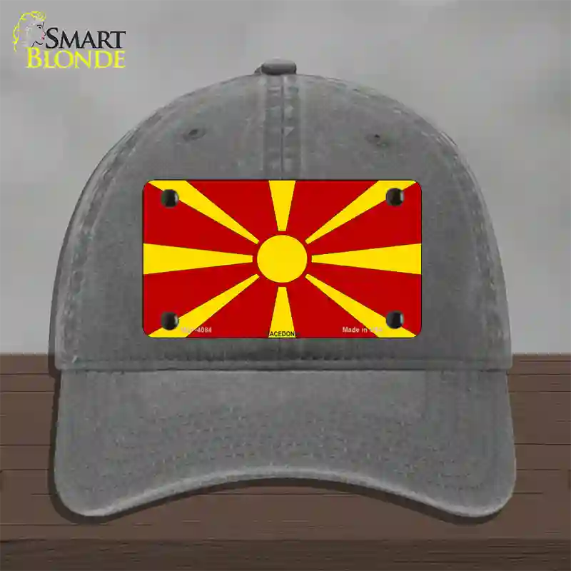 Macedonia Flag Novelty License Plate Hat Unconstructed Cotton / Charcoal