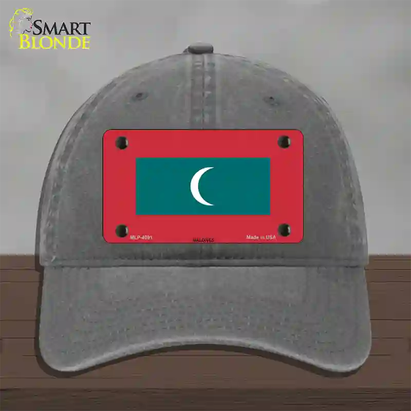 Maldives Flag Novelty License Plate Hat Unconstructed Cotton / Charcoal