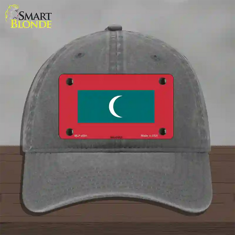 Maldives Flag Novelty License Plate Hat Unconstructed Cotton / Charcoal