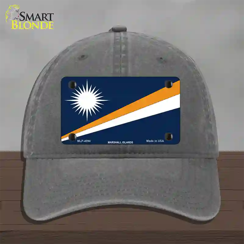 Marshall Islands Flag Novelty License Plate Hat Unconstructed Cotton / Charcoal