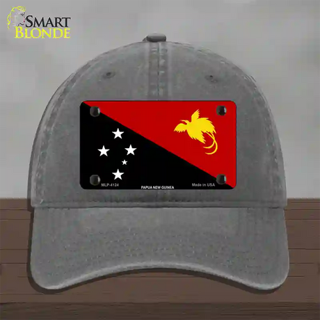 Papua New Guinea Flag Novelty License Plate Hat Unconstructed Cotton / Charcoal