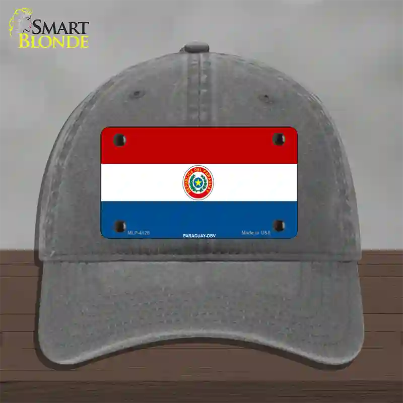 Paraguay-OBV Flag Novelty License Plate Hat Unconstructed Cotton / Charcoal