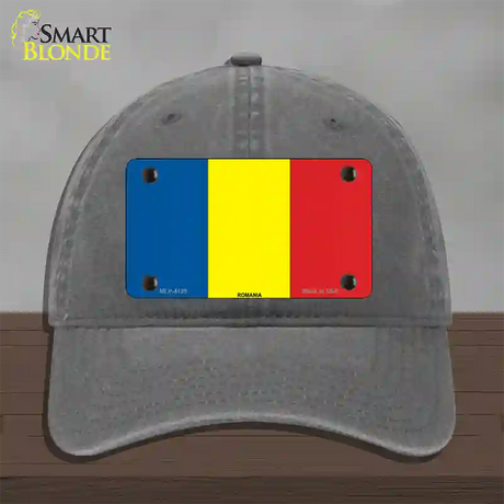 Romania Flag Novelty License Plate Hat Unconstructed Cotton / Charcoal