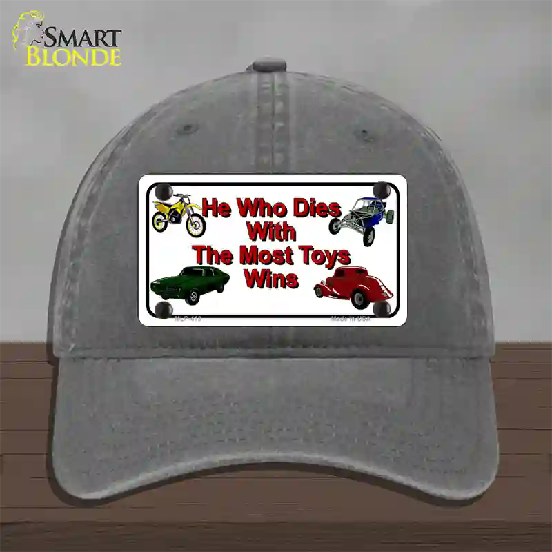 He With The Most Toys Wins Novelty License Plate Hat Unconstructed Cotton / Charcoal