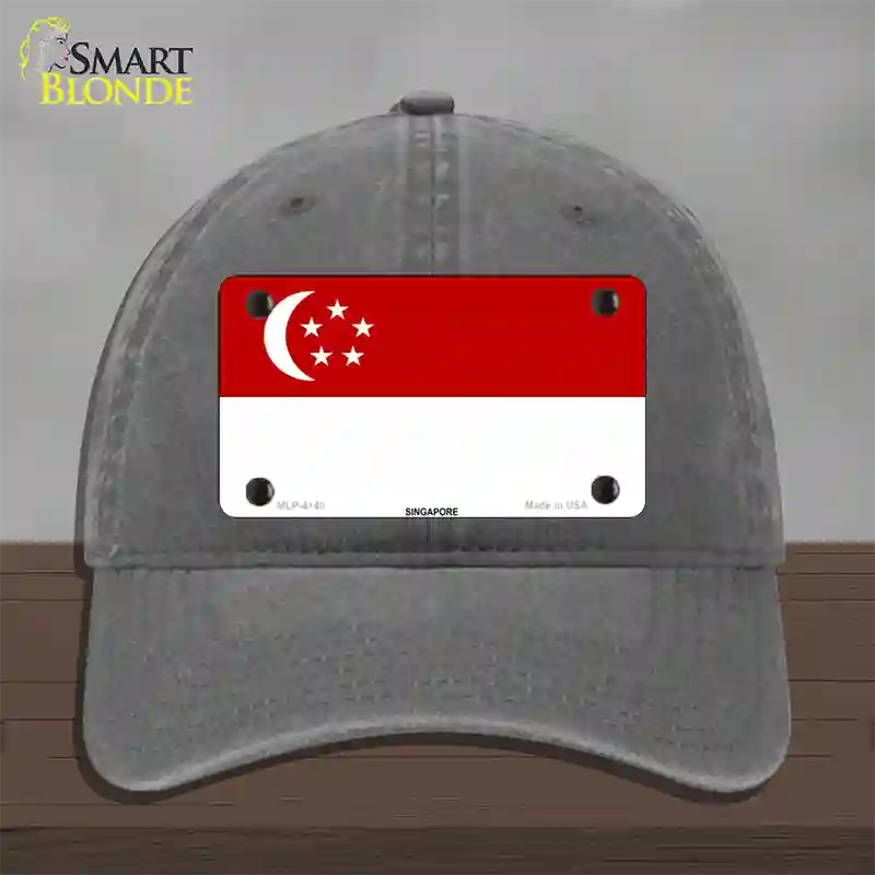 Singapore Flag Novelty License Plate Hat Unconstructed Cotton / Charcoal