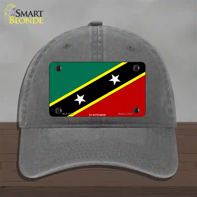 St Kitts-Nevis Flag Novelty License Plate Hat Unconstructed Cotton / Charcoal