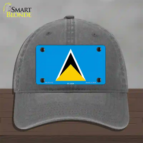 St Lucia Flag Novelty License Plate Hat Unconstructed Cotton / Charcoal