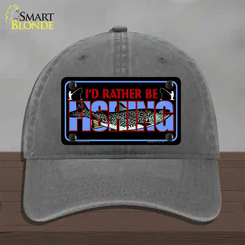 Rather Be Fishing Novelty License Plate Hat Unconstructed Cotton / Charcoal