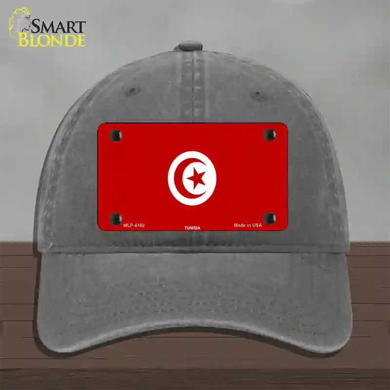 Tunisia Flag Novelty License Plate Hat Unconstructed Cotton / Charcoal