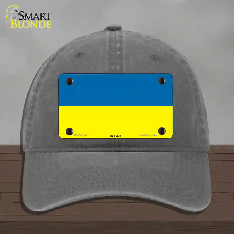 Ukraine Flag Novelty License Plate Hat Unconstructed Cotton / Charcoal