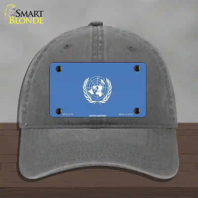 United Nations Flag Novelty License Plate Hat Unconstructed Cotton / Charcoal