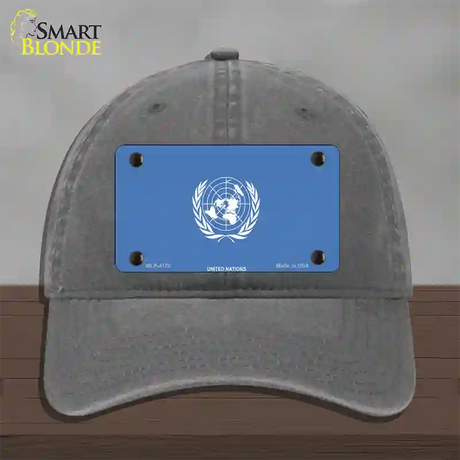 United Nations Flag Novelty License Plate Hat Unconstructed Cotton / Charcoal