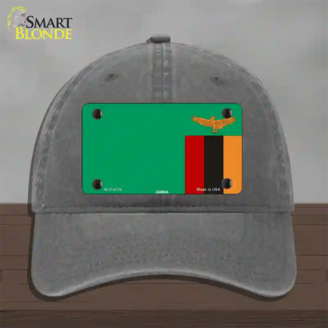 Zambia Flag Novelty License Plate Hat Unconstructed Cotton / Charcoal