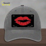 Full Red Lips Novelty License Plate Hat Unconstructed Cotton / Charcoal