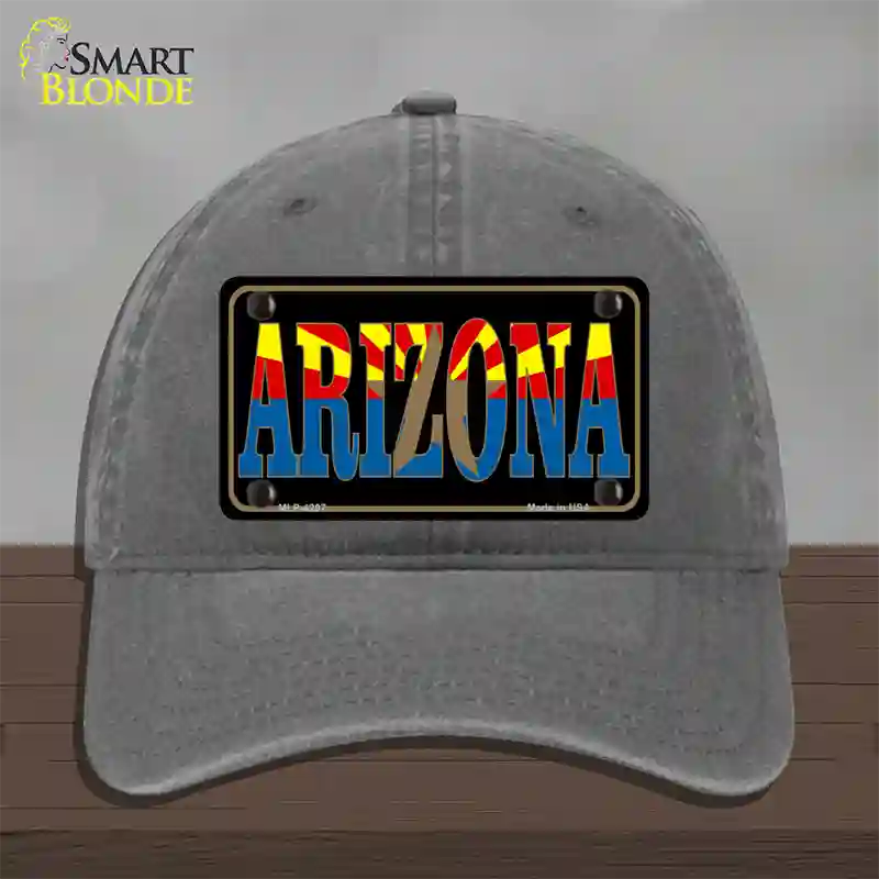 Arizona Inlayed State Flag Novelty License Plate Hat Unconstructed Cotton / Charcoal