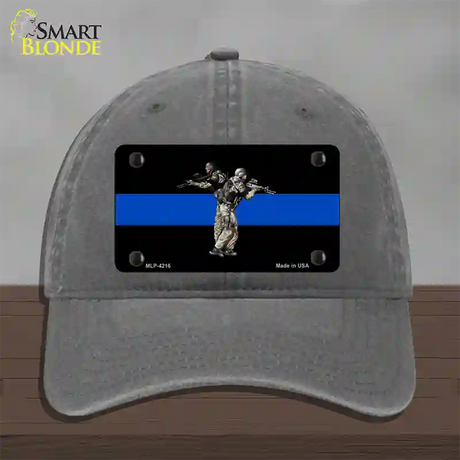 Thin Blue Line Police SWAT Novelty License Plate Hat Unconstructed Cotton / Charcoal