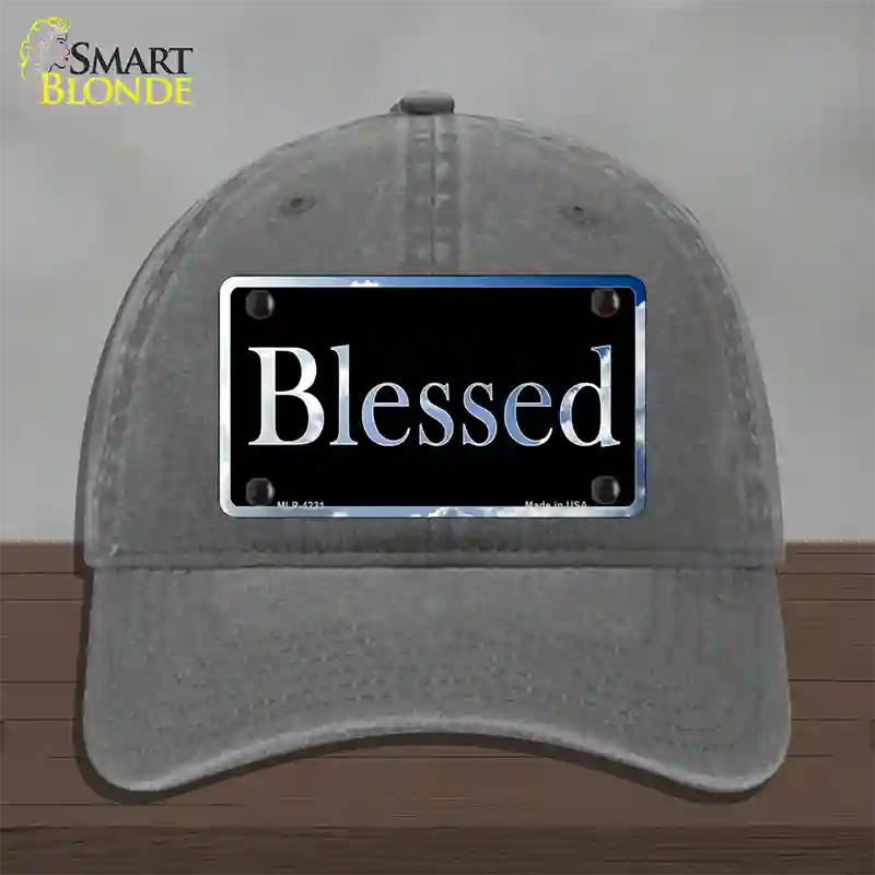 Blessed Blue Sky Cloud Novelty License Plate Hat Unconstructed Cotton / Charcoal