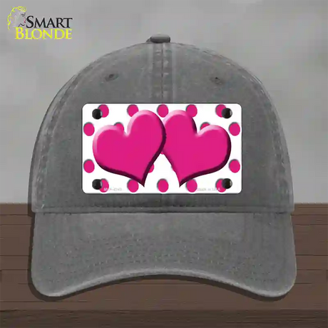 Hot Pink White Polka Dot Hot Pink Centered Hearts Novelty License Plate Hat Unconstructed Cotton / Charcoal