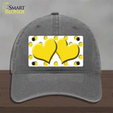 Yellow White Polka Dot Yellow Centered Hearts Novelty License Plate Hat Unconstructed Cotton / Charcoal