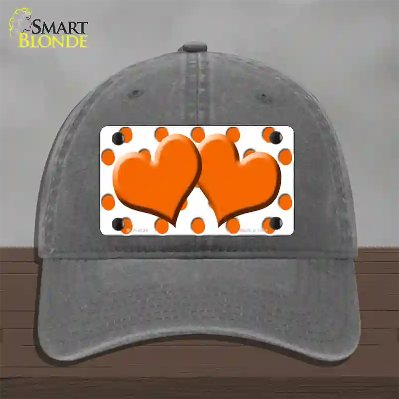 Orange White Polka Dot Orange Centered Hearts Novelty License Plate Hat Unconstructed Cotton / Charcoal