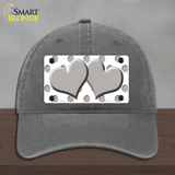 Grey White Polka Dot Grey Centered Hearts Novelty License Plate Hat Unconstructed Cotton / Charcoal