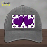 Purple White Polka Dot Purple Centered Hearts Novelty License Plate Hat Unconstructed Cotton / Charcoal