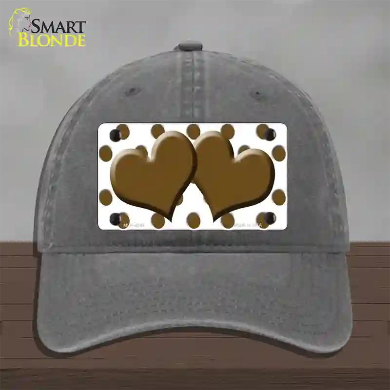 Brown White Polka Dot With Brown Centered Hearts Novelty License Plate Hat Unconstructed Cotton / Charcoal