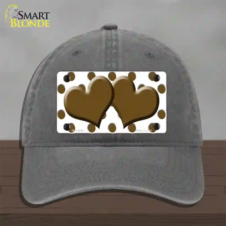 Brown White Polka Dot With Brown Centered Hearts Novelty License Plate Hat Unconstructed Cotton / Charcoal