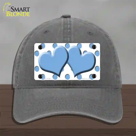 Light Blue White Polka Dot Light Blue Centered Hearts Novelty License Plate Hat Unconstructed Cotton / Charcoal